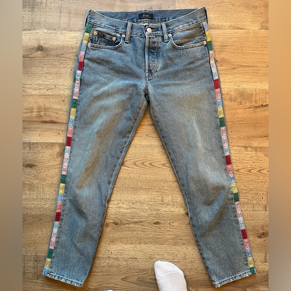 Polo Ralph Lauren Women's Multi color Logo Tape Avery Boyfriend Jeans